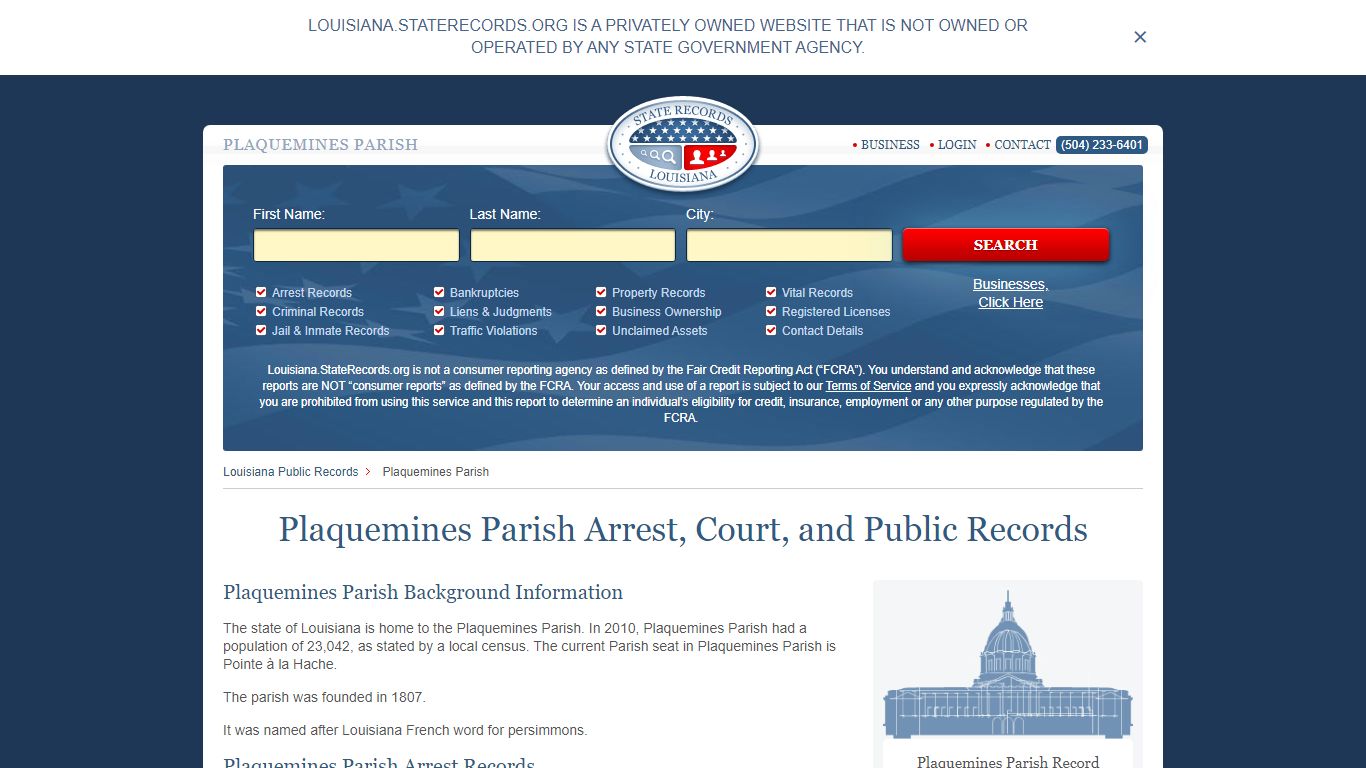 Plaquemines Parish Arrest, Court, and Public Records