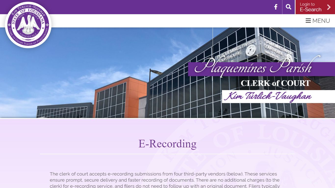 E-Recording - Plaquemines Parish Clerk Of Court
