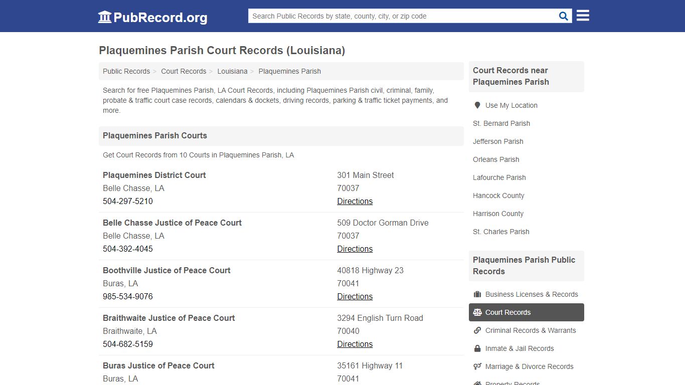 Plaquemines Parish Court Records (Louisiana) - PubRecord.org