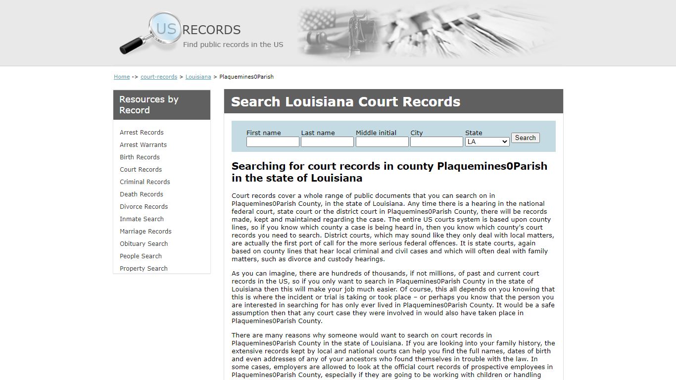 Search Court Records Plaquemines Parish Louisiana | US Records
